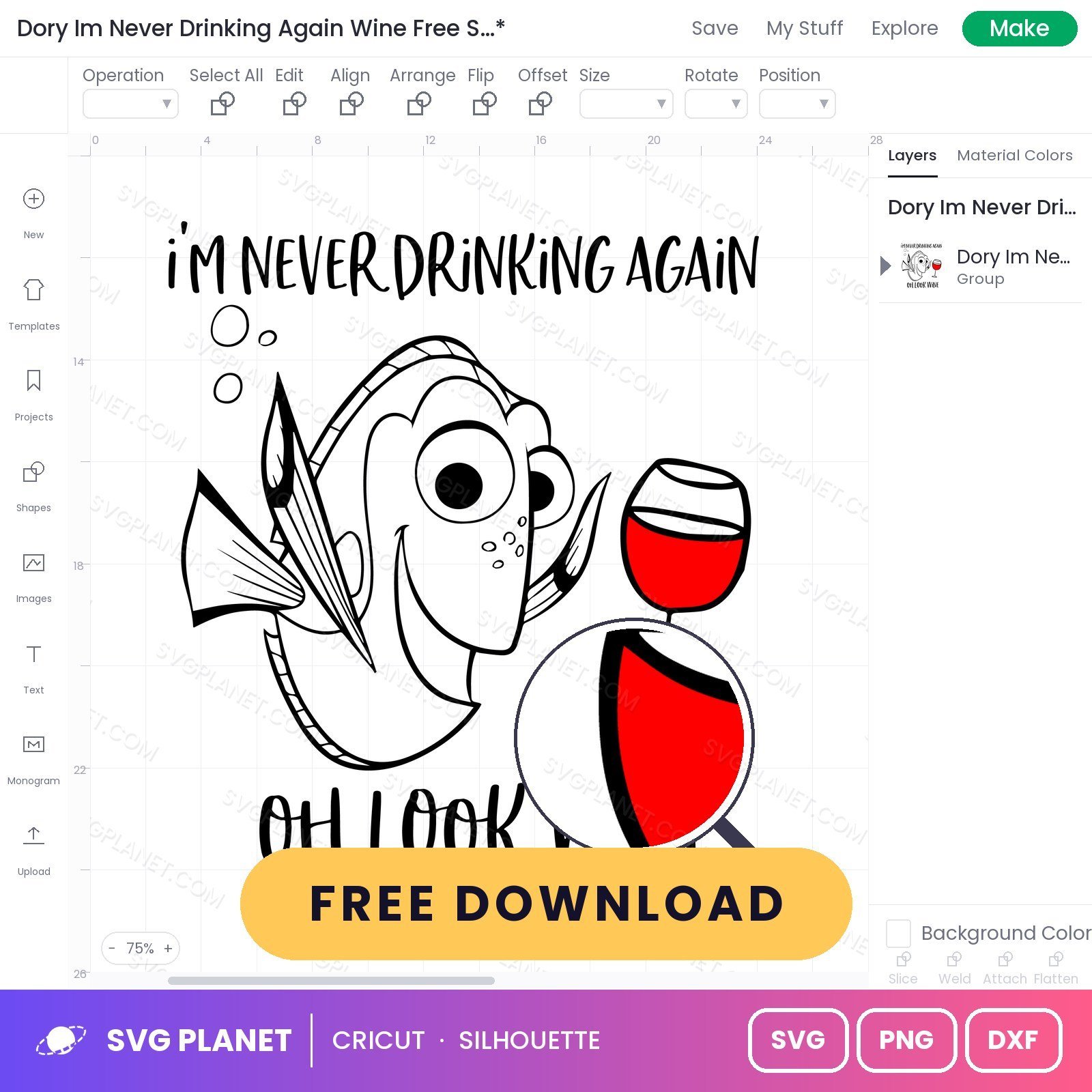 Dory Im Never Drinking Again Wine Free SVG PNG DXF - Image 3