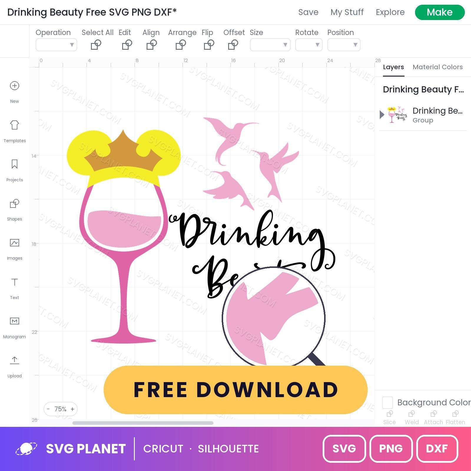 Drinking Beauty Free SVG PNG DXF - Image 3