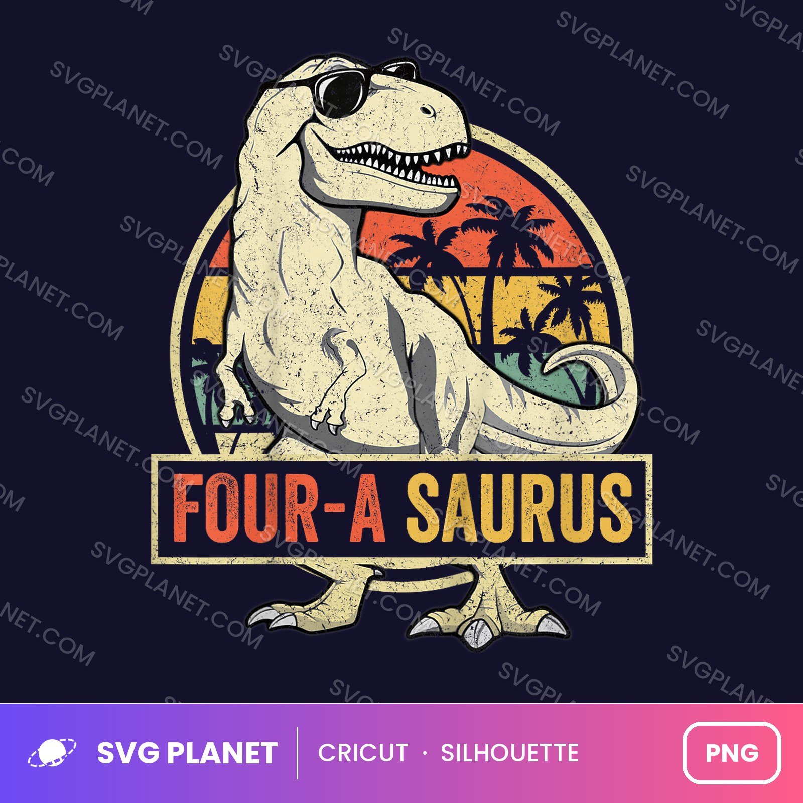 Four A Saurus Funny Birthday PNG
