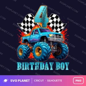 Four Birthday Boy Monster Truck Birthday PNG