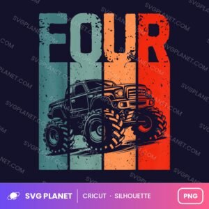 Four Retro Truck Birthday PNG
