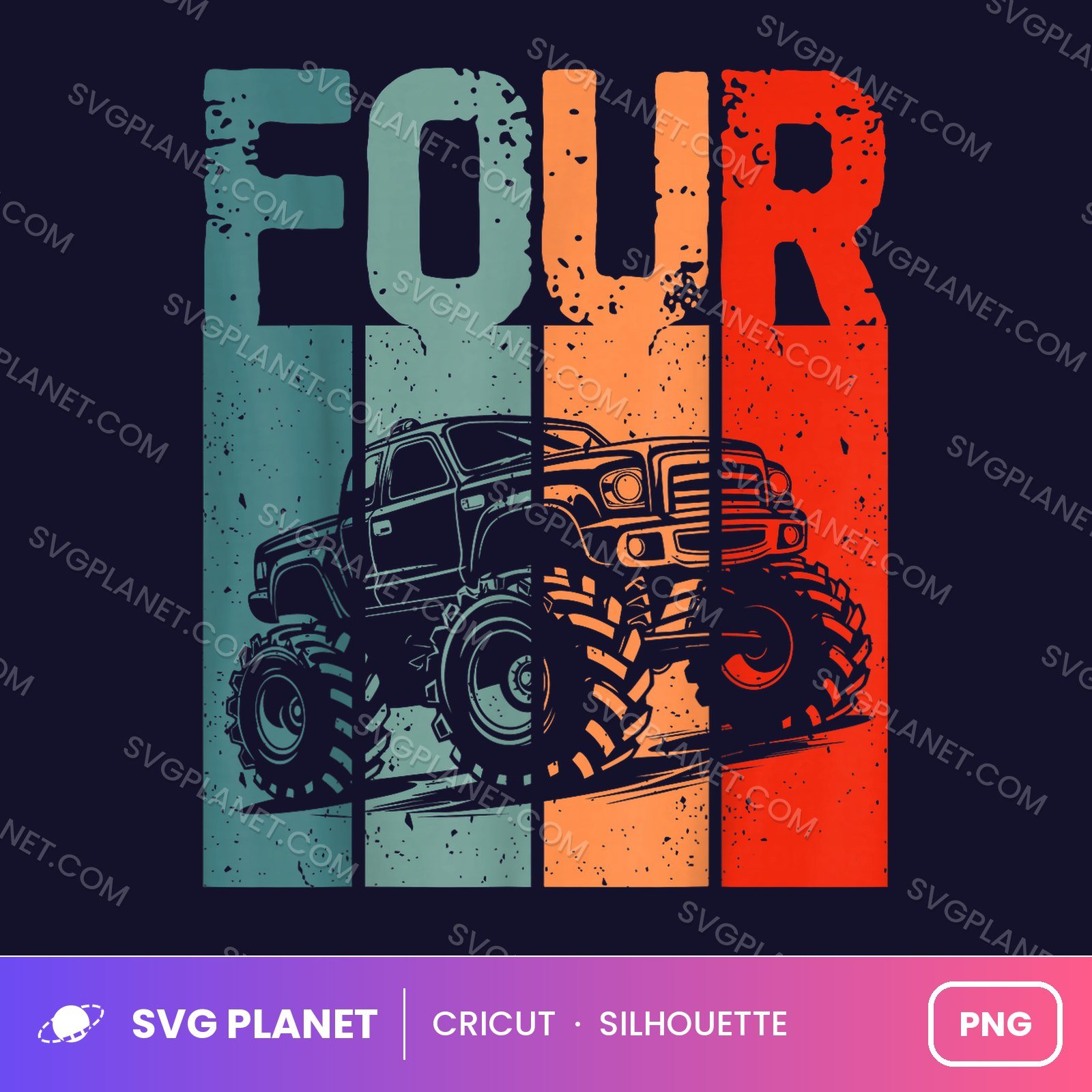 Four Retro Truck Birthday PNG