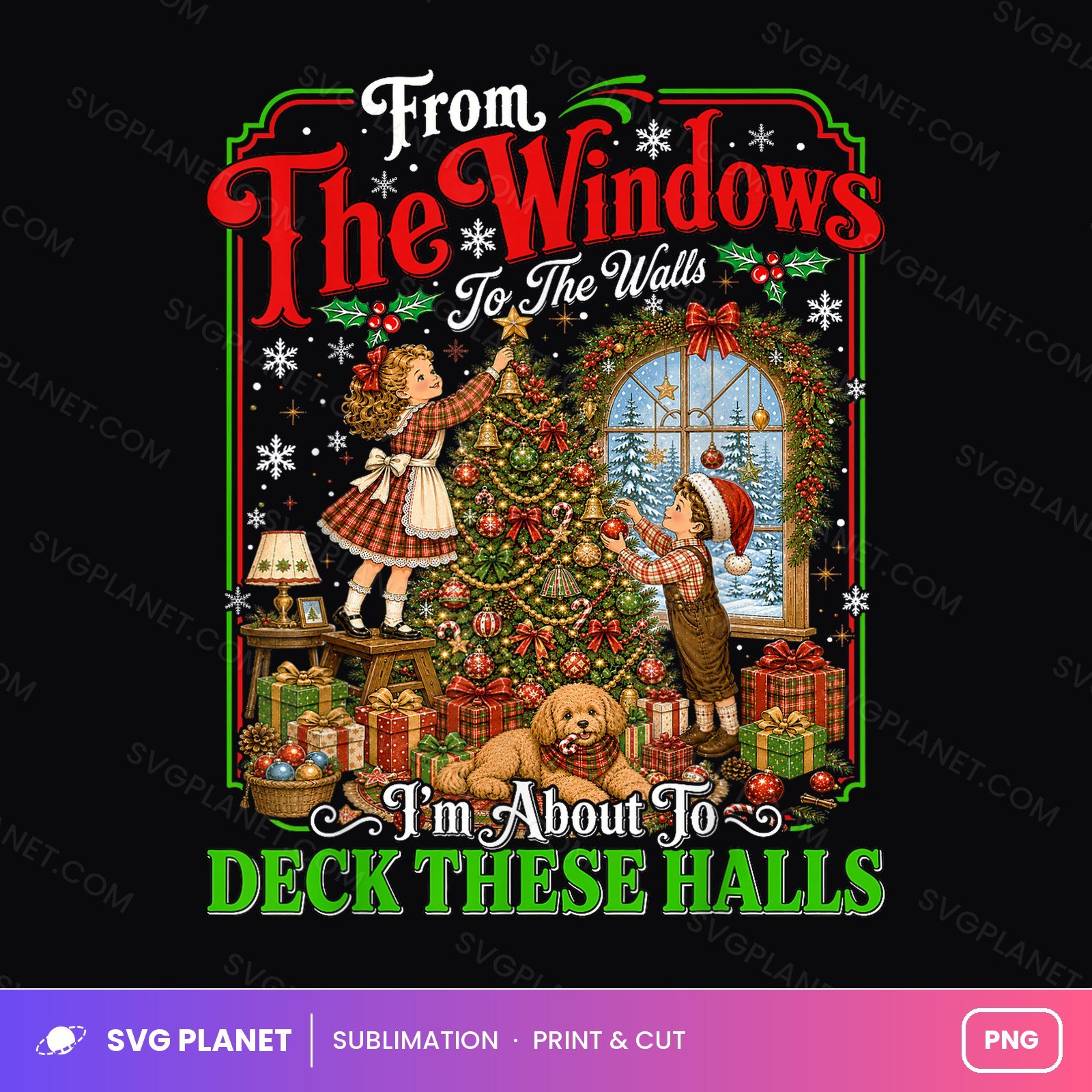 From The Windows To The Walls Deck These Halls Vintage Christmas PNG