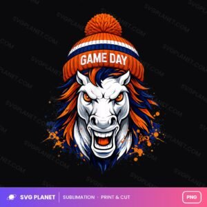 Game Day Bronco Mascot Beanie Orange And Navy Sport PNG