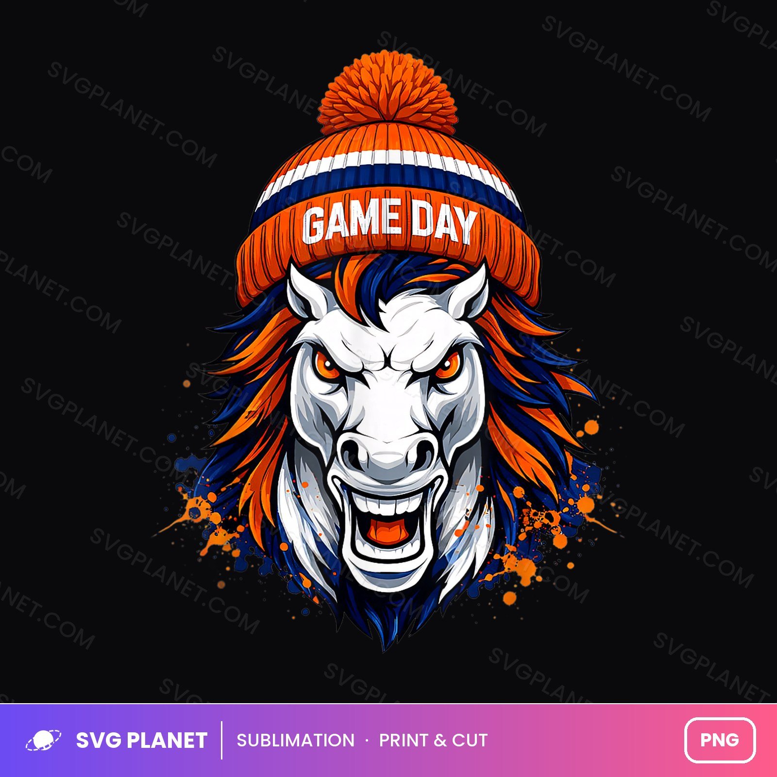 Game Day Bronco Mascot Beanie Orange And Navy Sport PNG