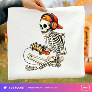 Gamer Skeleton With Headphones And Controller PNG