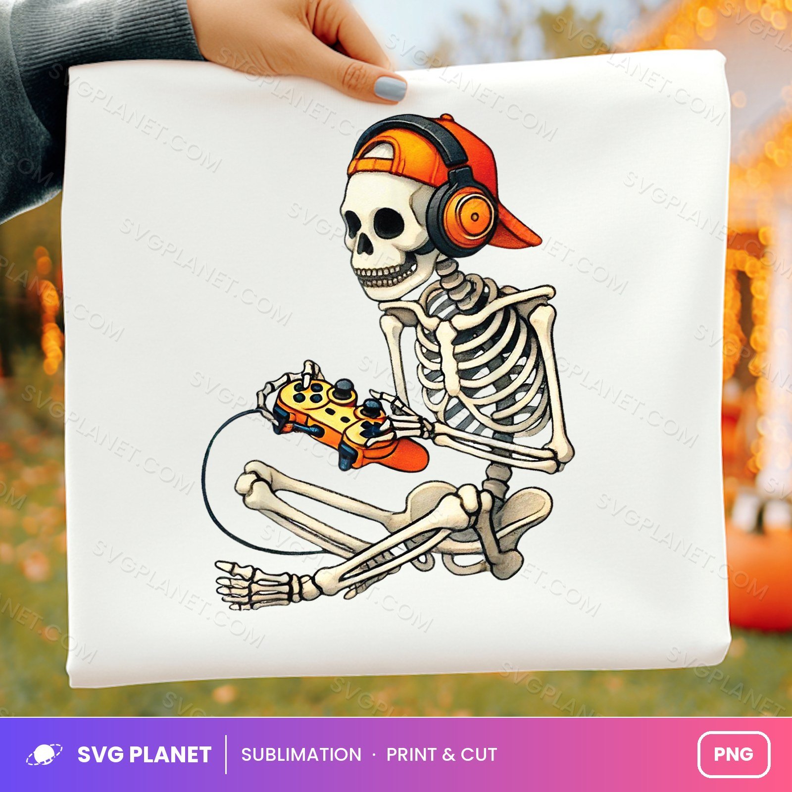 Gamer Skeleton With Headphones And Controller PNG