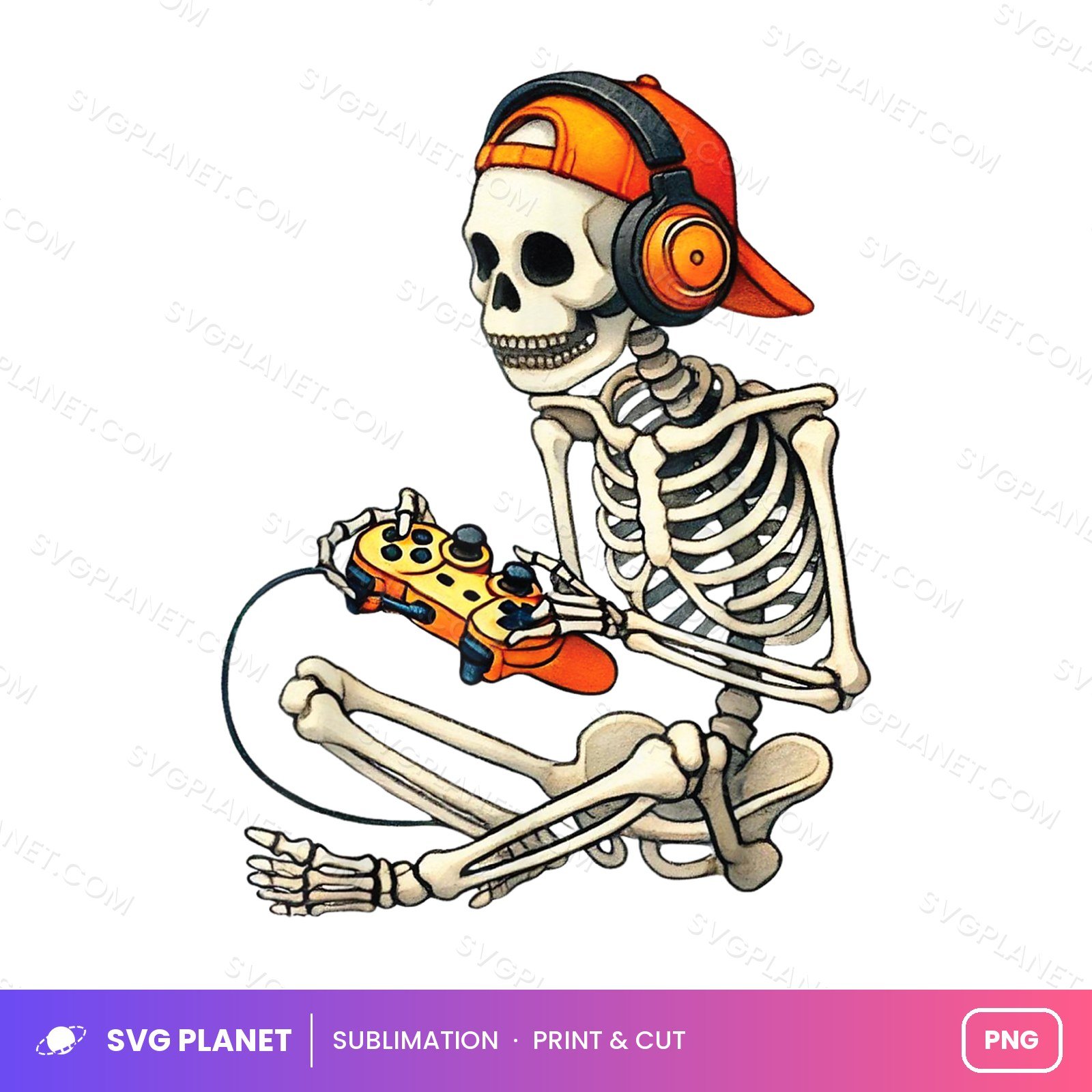Gamer Skeleton With Headphones And Controller PNG - Image 2