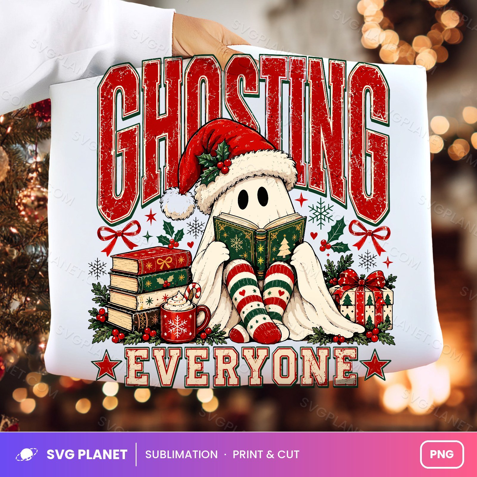 Ghosting Everyone Christmas, 90s Grunge Ghost Bookish Design PNG