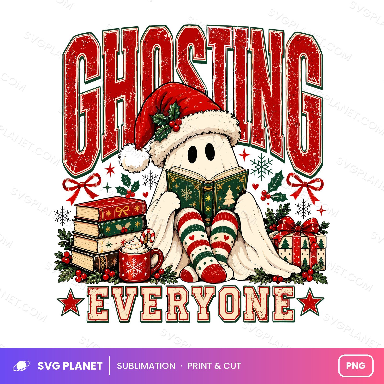 Ghosting Everyone Christmas, 90s Grunge Ghost Bookish Design PNG - Image 2