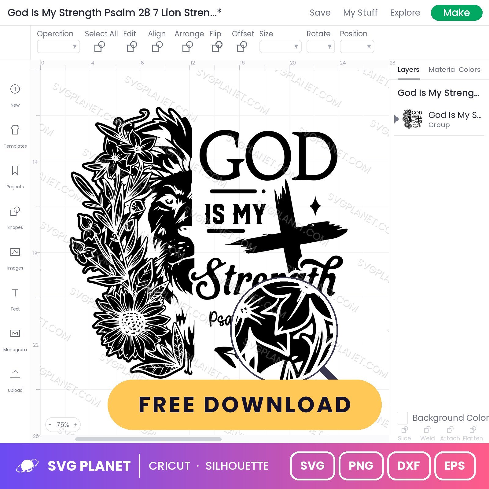 God Is My Strength Psalm 28 7 Lion Strenght Free SVG PNG DXF - Image 2
