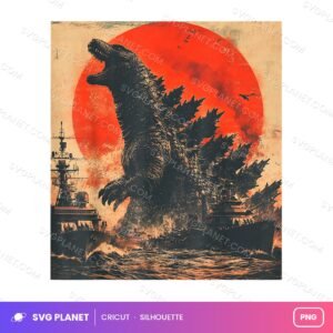 Godzilla Red Sun Battleships, Vintage Godzilla Artwork, Kaiju Sublimation Other PNG