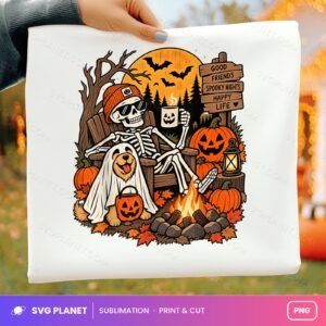 Good Friends Spooky Nights Happy Life Skeleton Campfire PNG