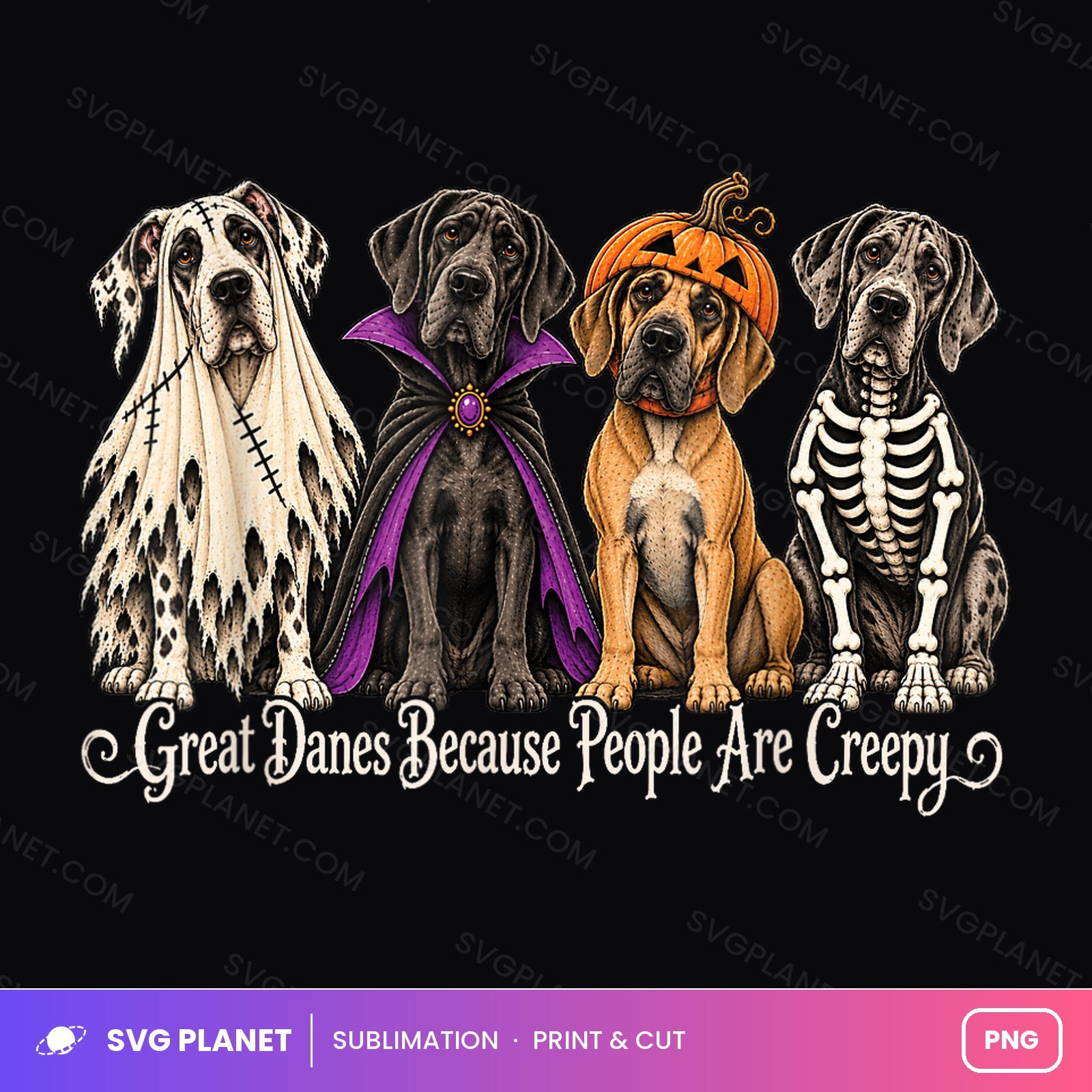 Great Danes Because People Are Creepy Vintage Four Dogs PNG - Image 2