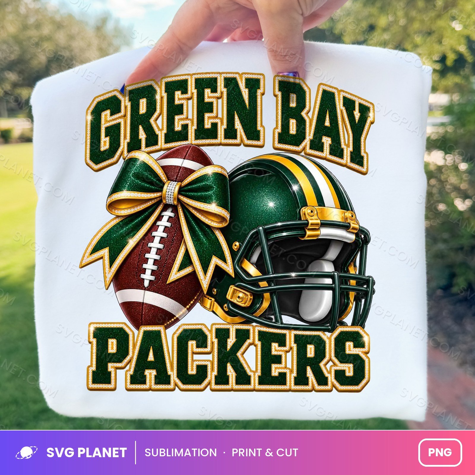 Green Bay Packers Football, Game Day Bow Design, Helmet Shirt Graphic NFL PNG