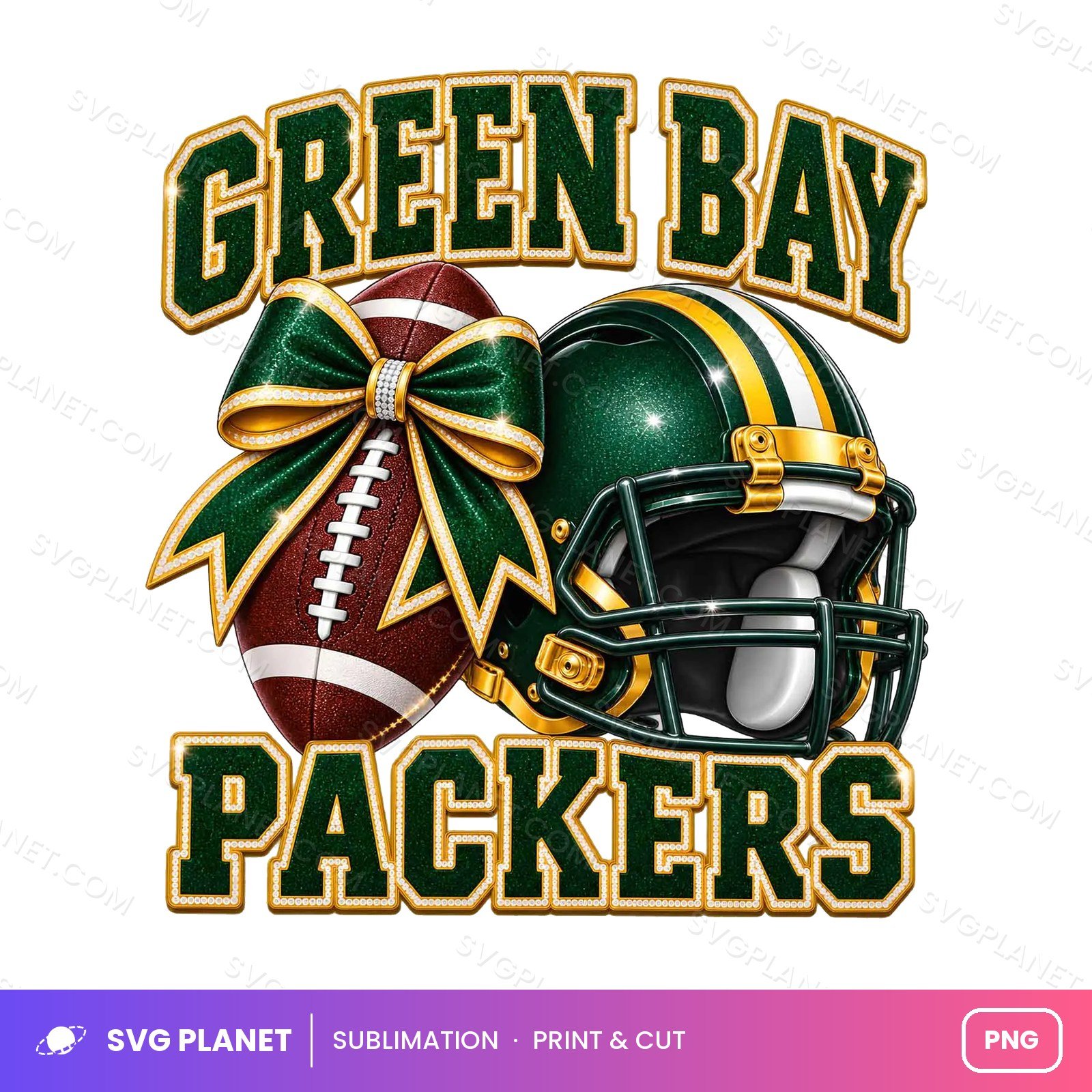 Green Bay Packers Football, Game Day Bow Design, Helmet Shirt Graphic NFL PNG - Image 2