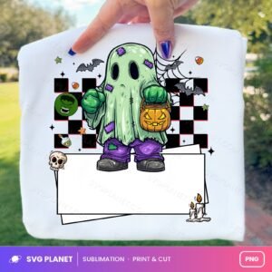Green Hero Ghost Trick Or Treat Blank Name Sign PNG