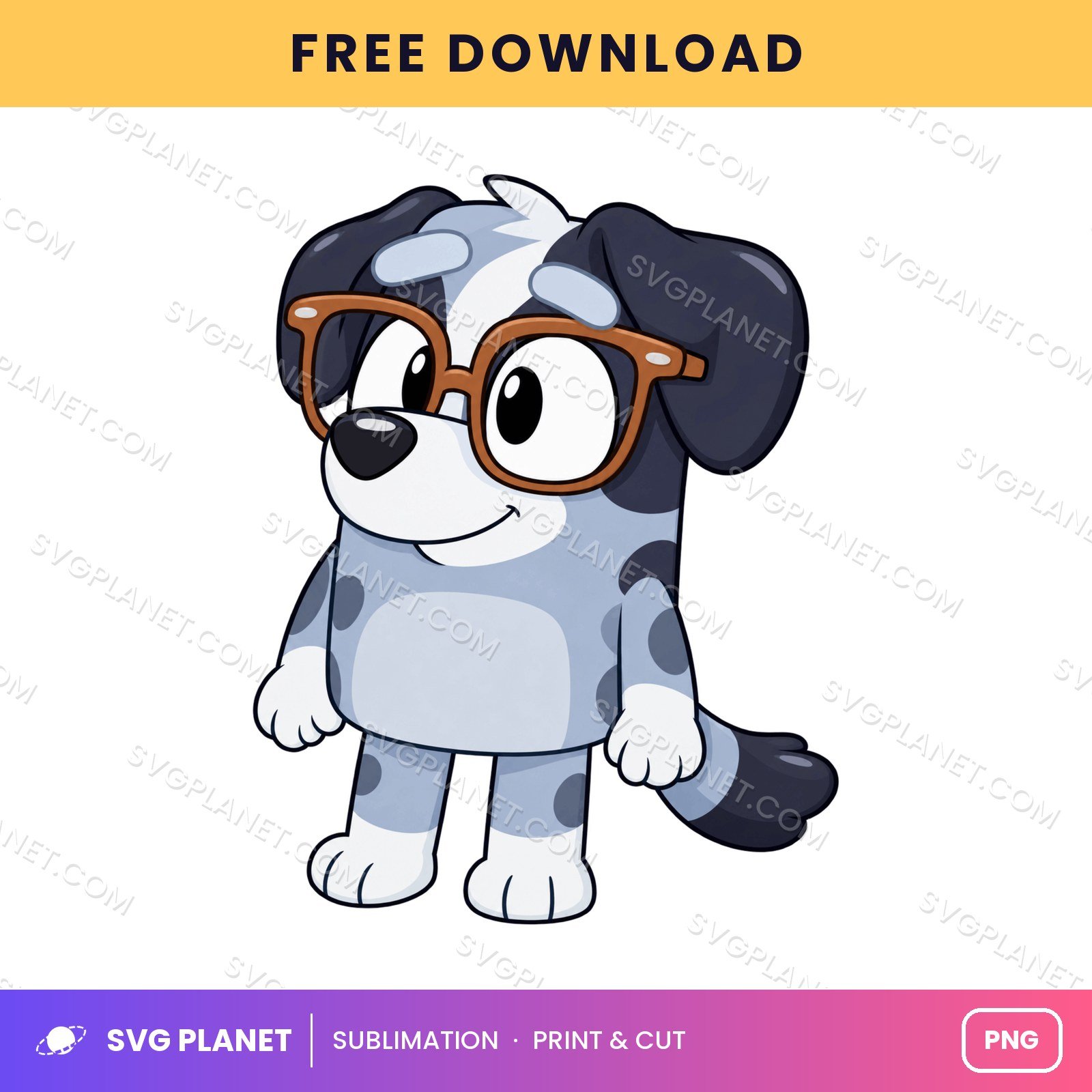 Grey Spotted Puppy With Glasses Free Sublimation PNG