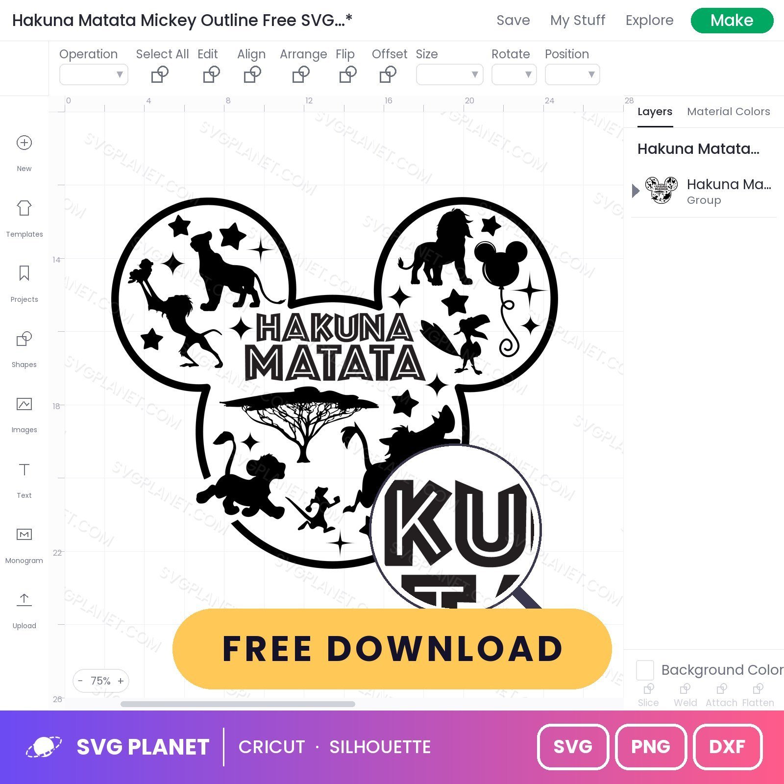 Hakuna Matata Mickey Outline Free SVG PNG DXF - Image 3