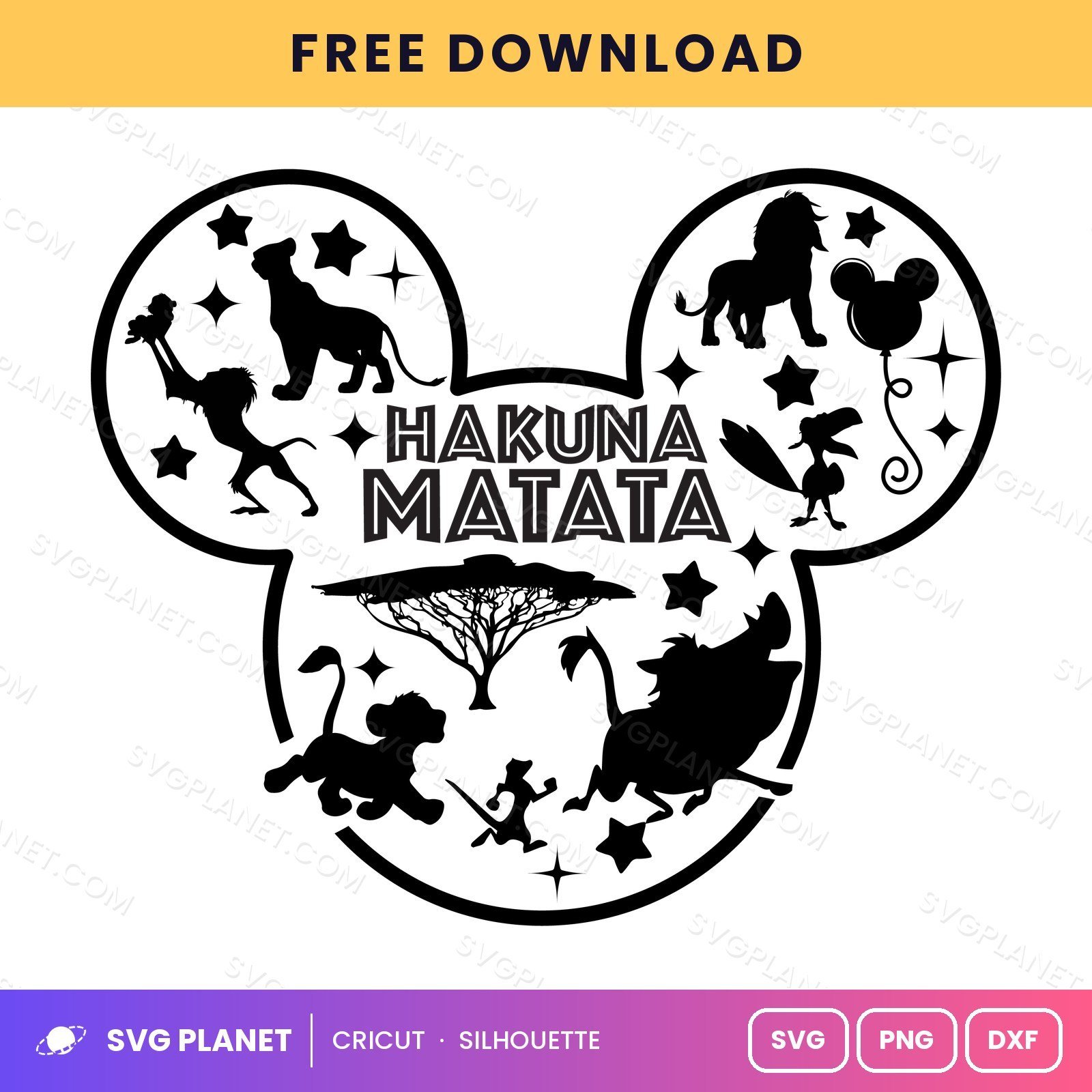 Hakuna Matata Mickey Outline Free SVG PNG DXF - Image 2
