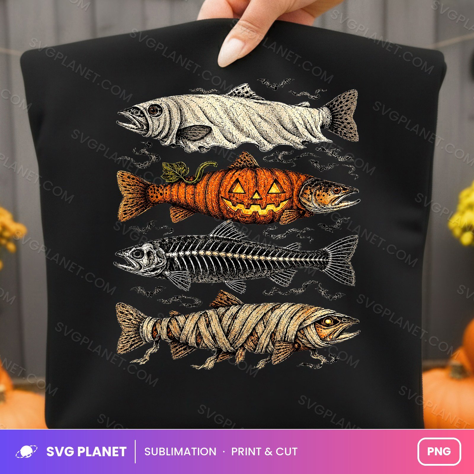 Halloween Fish Mummy Pumpkin And Skeleton Trout PNG