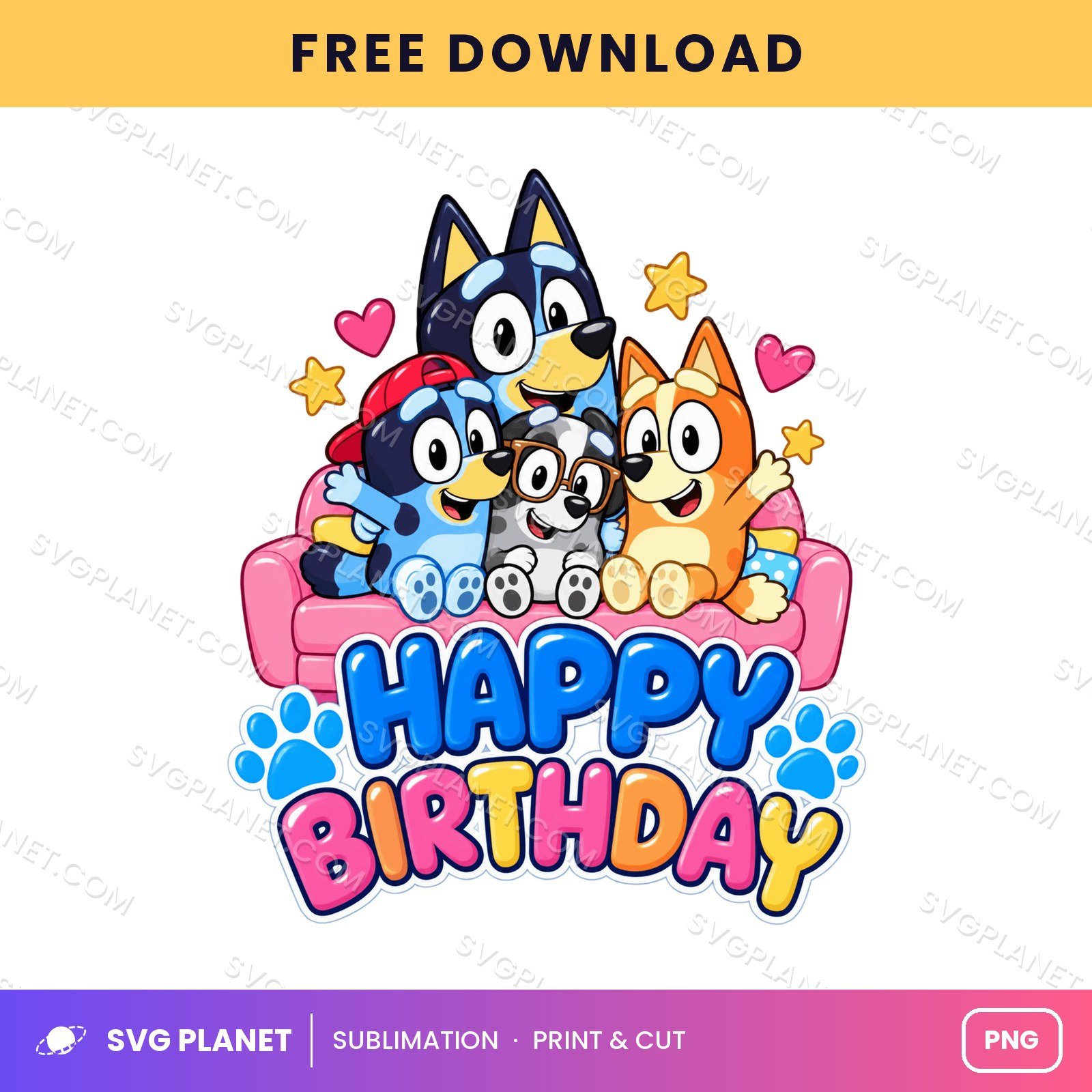Happy Birthday Puppies On Couch Free Sublimation PNG