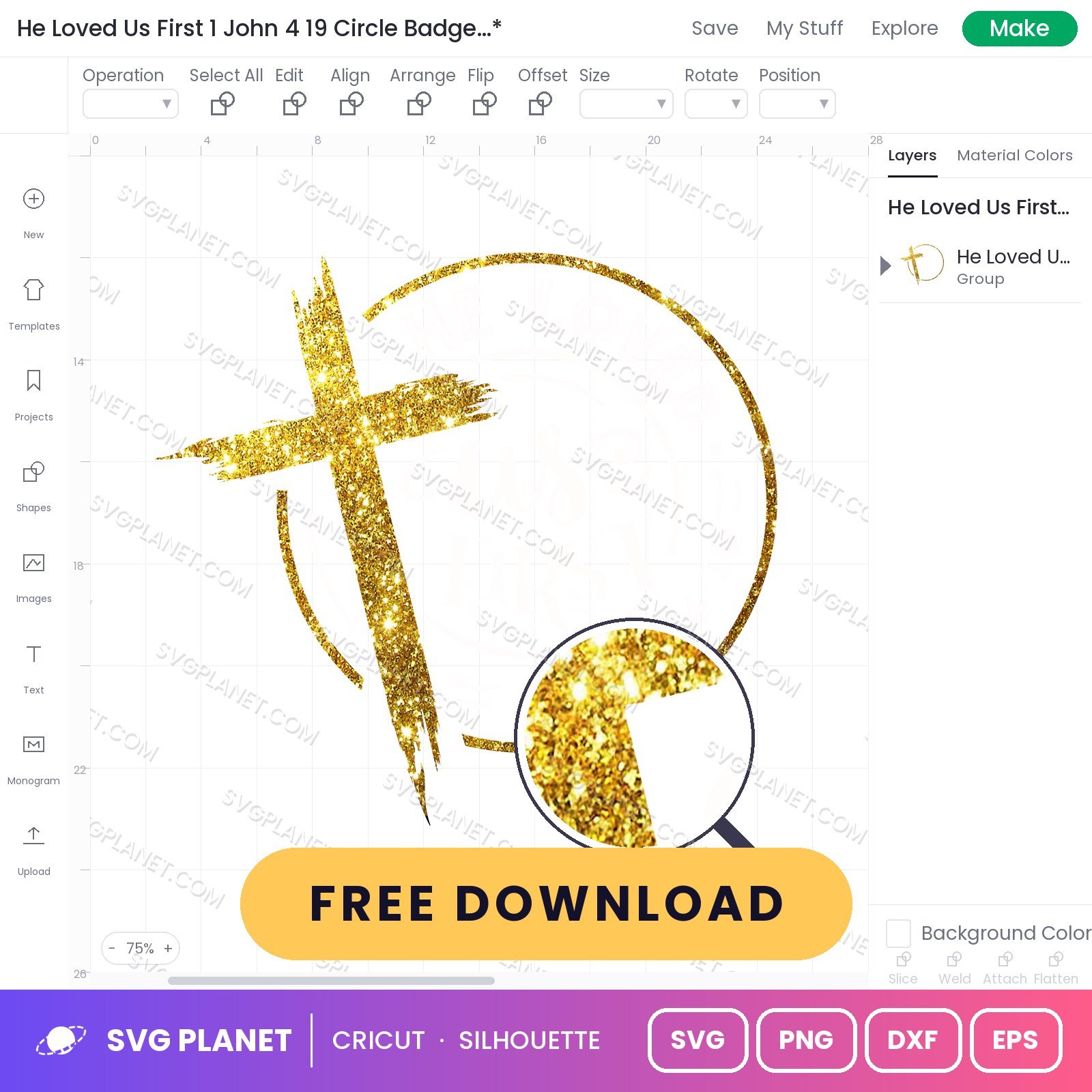 He Loved Us First 1 John 4 19 Circle Badge Gold 1 Free SVG PNG DXF - Image 2