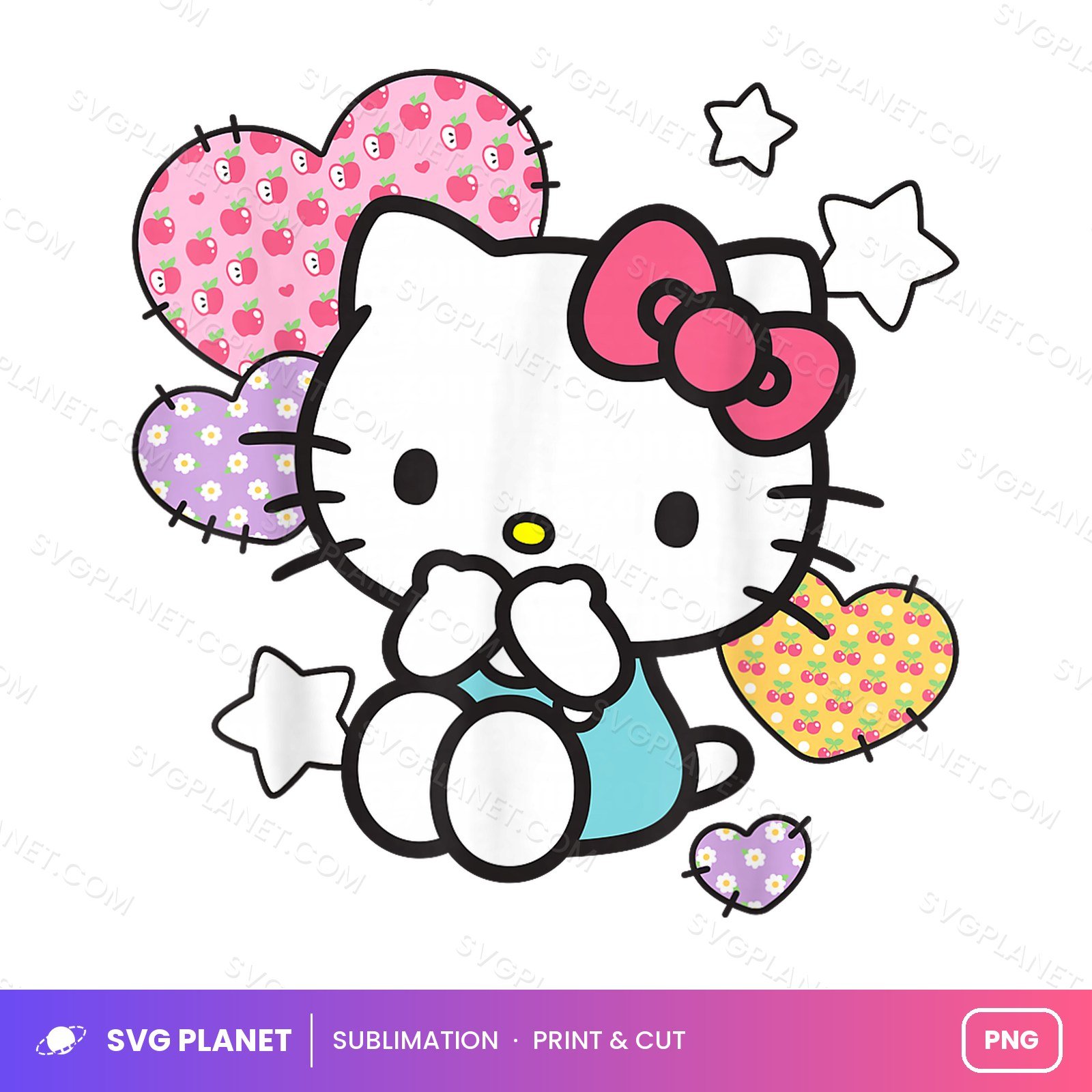 Hello Kitty Patchwork Hearts And Stars Other PNG