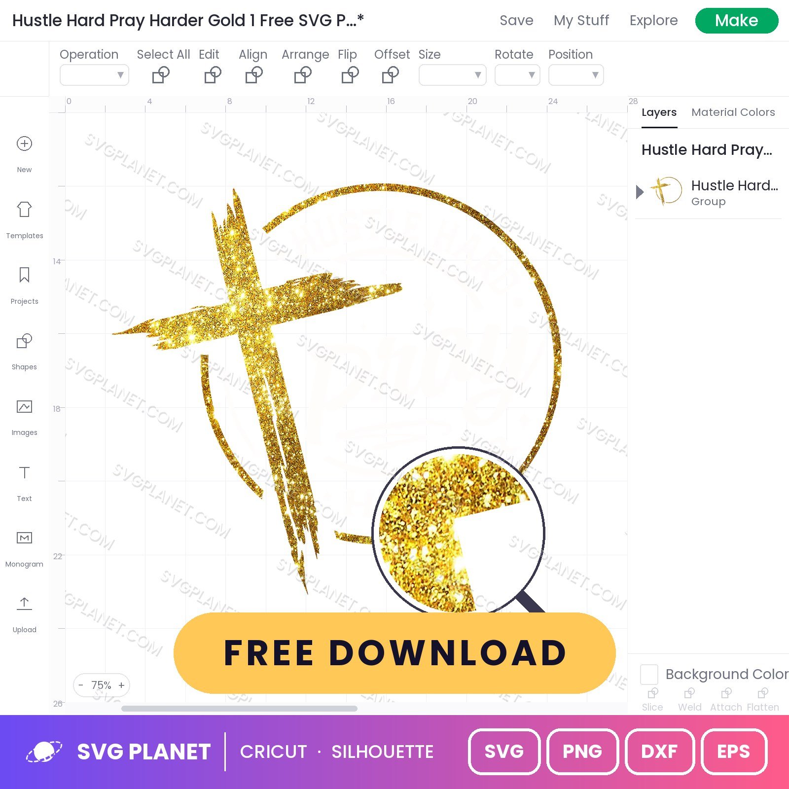 Hustle Hard Pray Harder Gold 1 Free SVG PNG DXF - Image 2