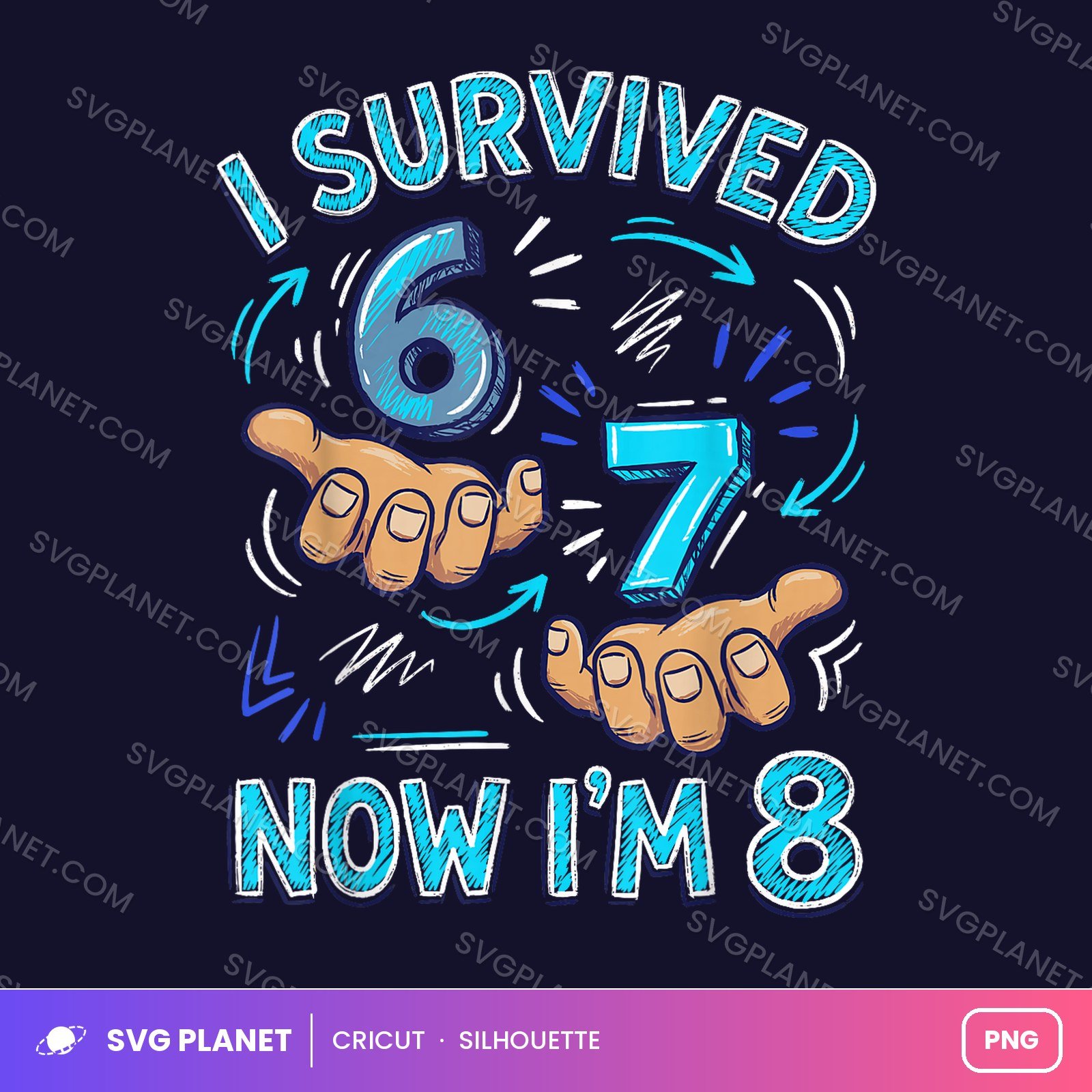 I Survived 6 Now Im 8, Funny 67 Meme Kids Birthday PNG