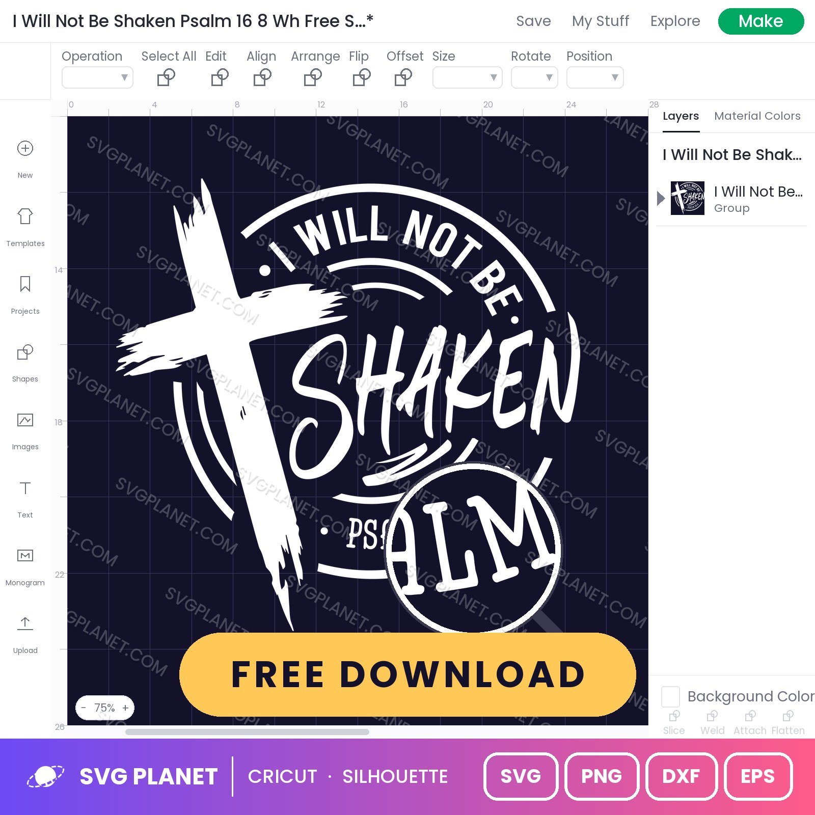 I Will Not Be Shaken Psalm 16 8 Wh Free SVG PNG DXF - Image 2