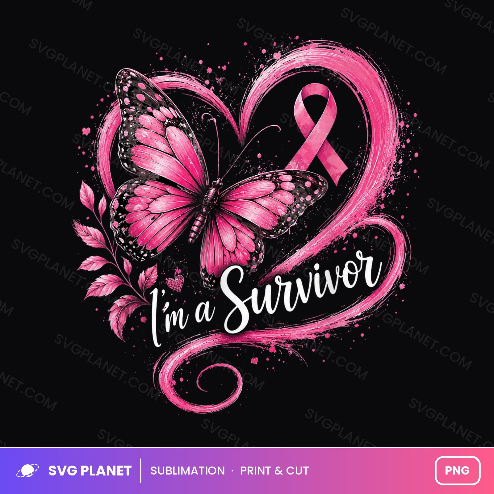 I'm A Survivor Breast Cancer Awareness Ribbon Heart PNG