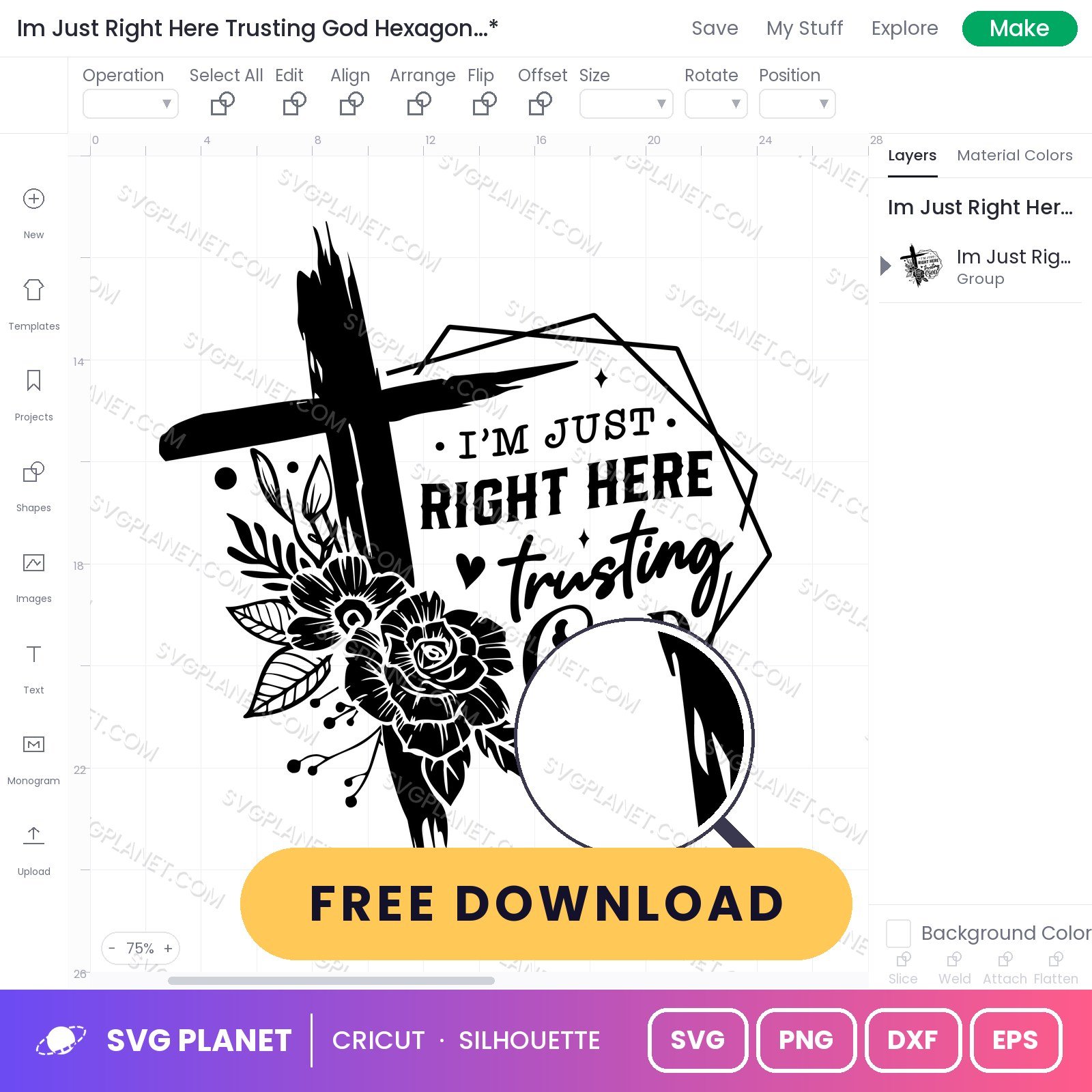 Im Just Right Here Trusting God Hexagon Neg Free SVG PNG DXF - Image 2