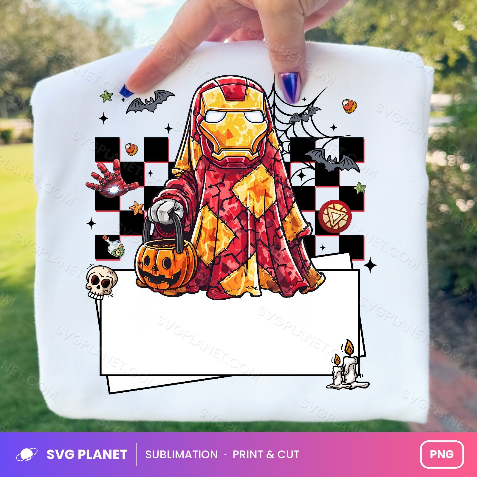 Iron Ghost Trick Or Treat Blank Name Sign PNG
