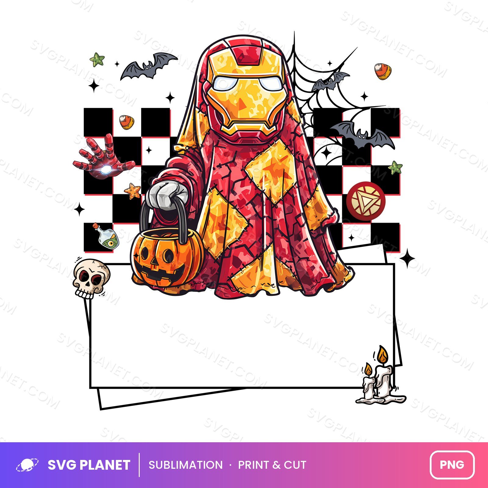 Iron Ghost Trick Or Treat Blank Name Sign PNG - Image 2