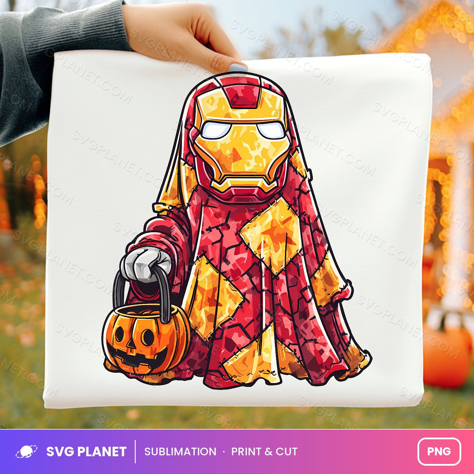 Iron Ghost With Pumpkin Bucket PNG