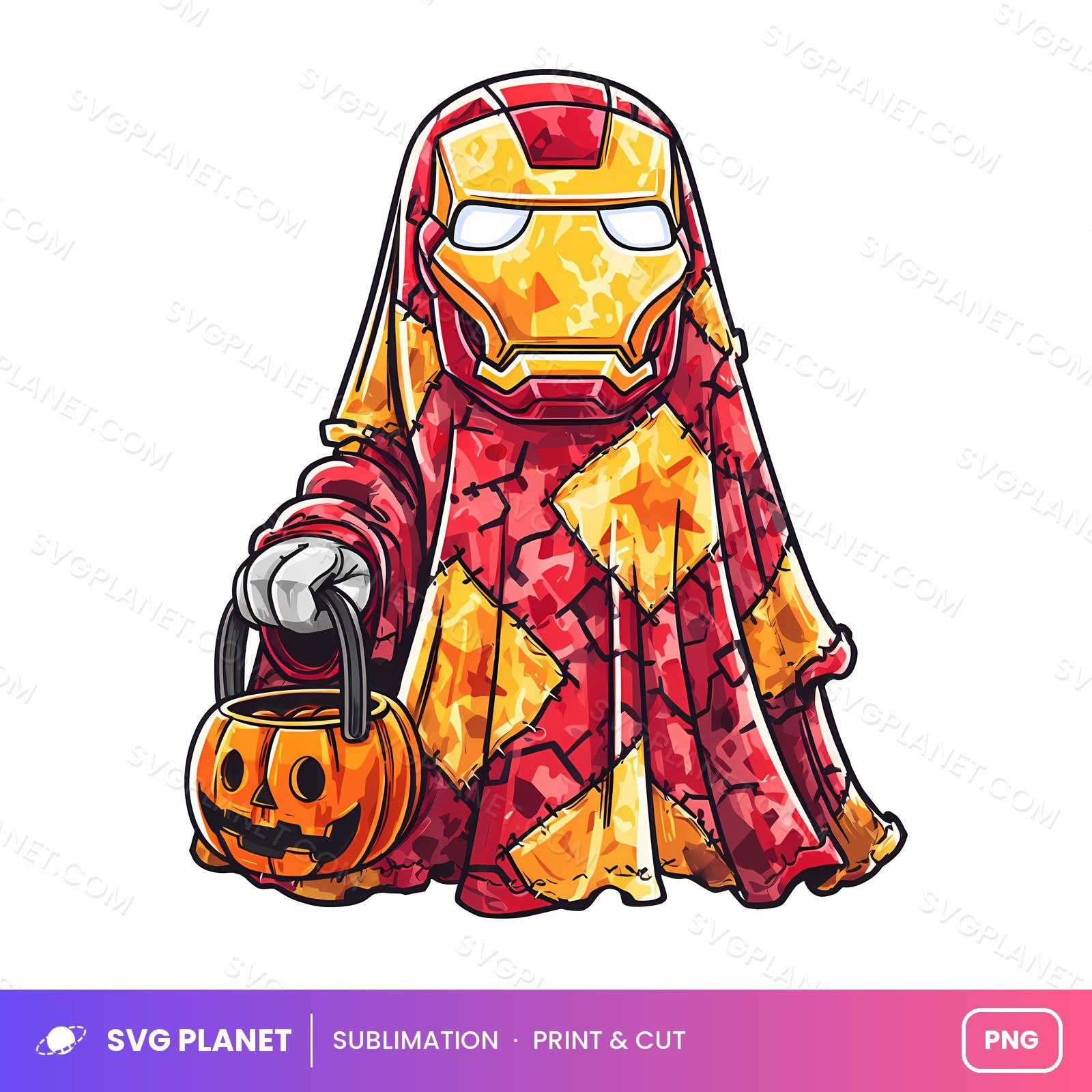 Iron Ghost With Pumpkin Bucket PNG - Image 2
