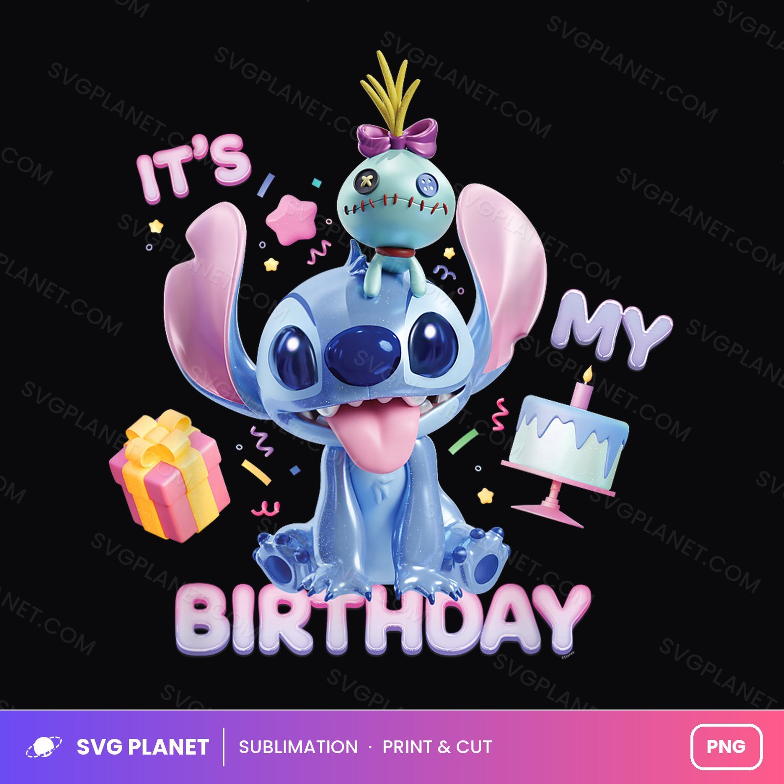 Its My Birthday Stitch And Scrump Cake PNG