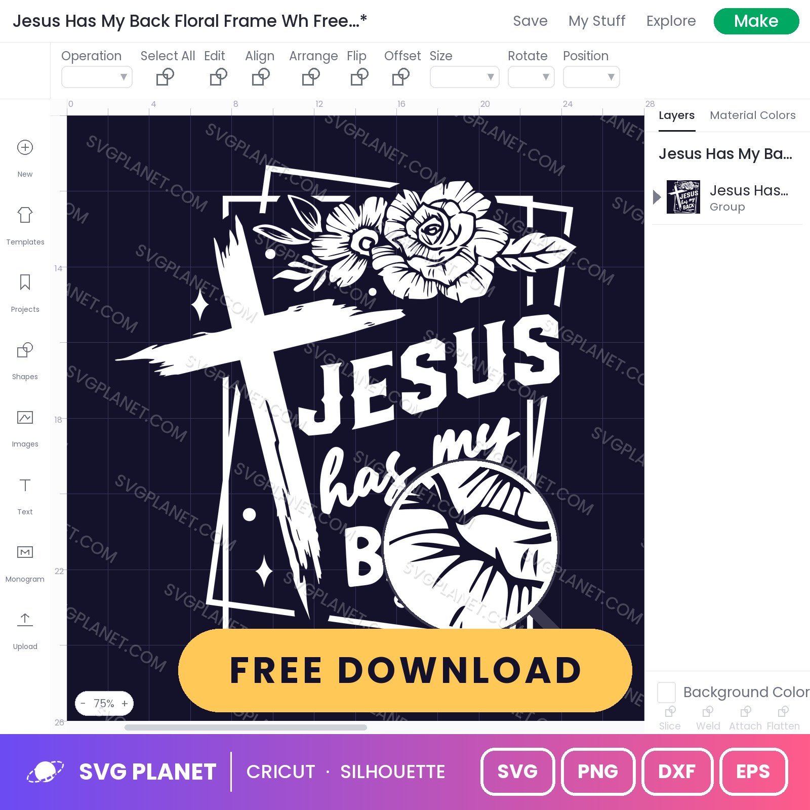 Jesus Has My Back Floral Frame Wh Free SVG PNG DXF - Image 2