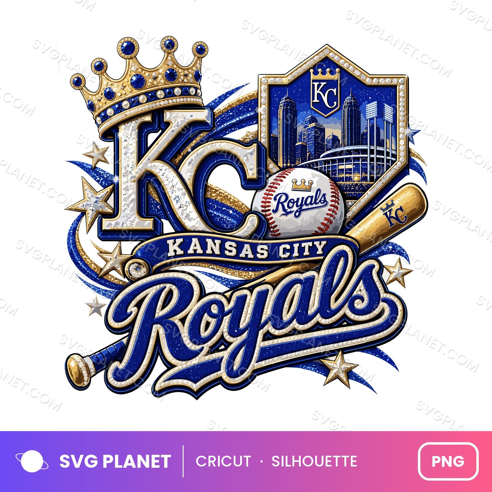 Kansas City Baseball, Blue Gold Baseball Design, Kansas City Sports Clipart, Baseball Sublimation