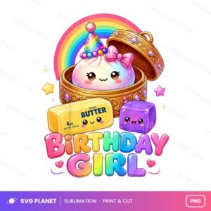 Kawaii Birthday Girl Dumpling Rainbow Gift Box PNG