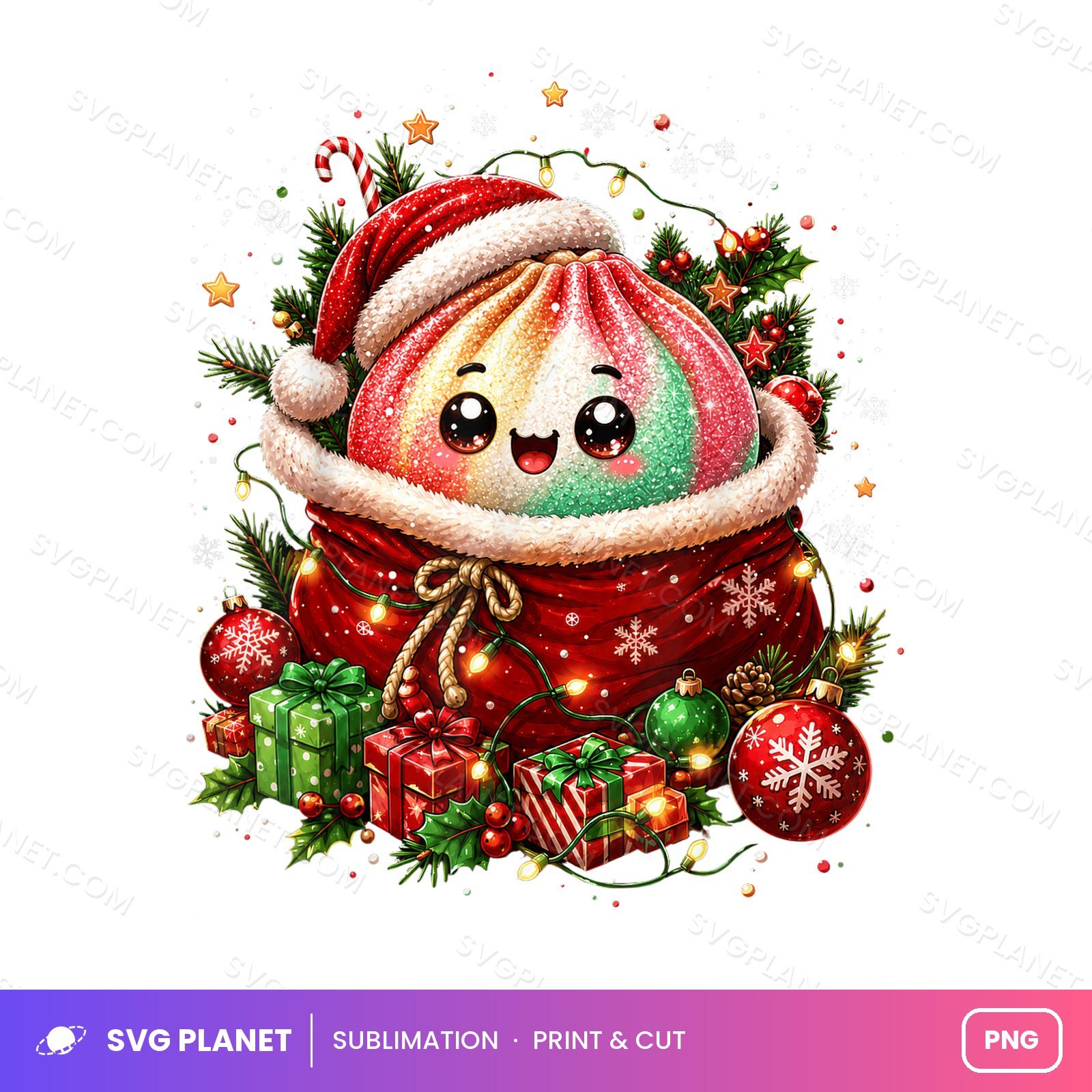 Kawaii Christmas Dumpling In Santa Gift Sack PNG