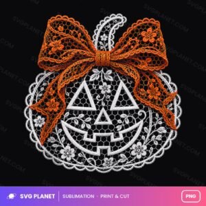 Lace Pumpkin With Orange Bow Doily PNG