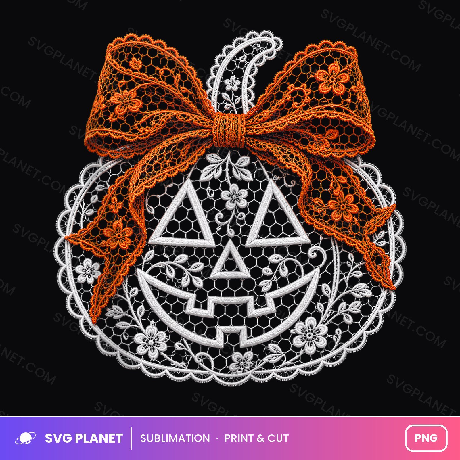 Lace Pumpkin With Orange Bow Doily PNG