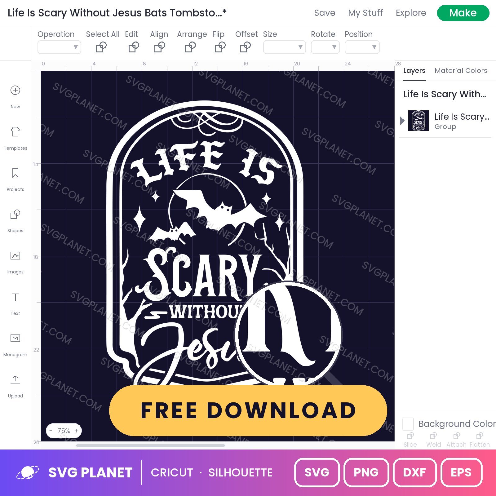 Life Is Scary Without Jesus Bats Tombstone Wh Free SVG PNG DXF - Image 2