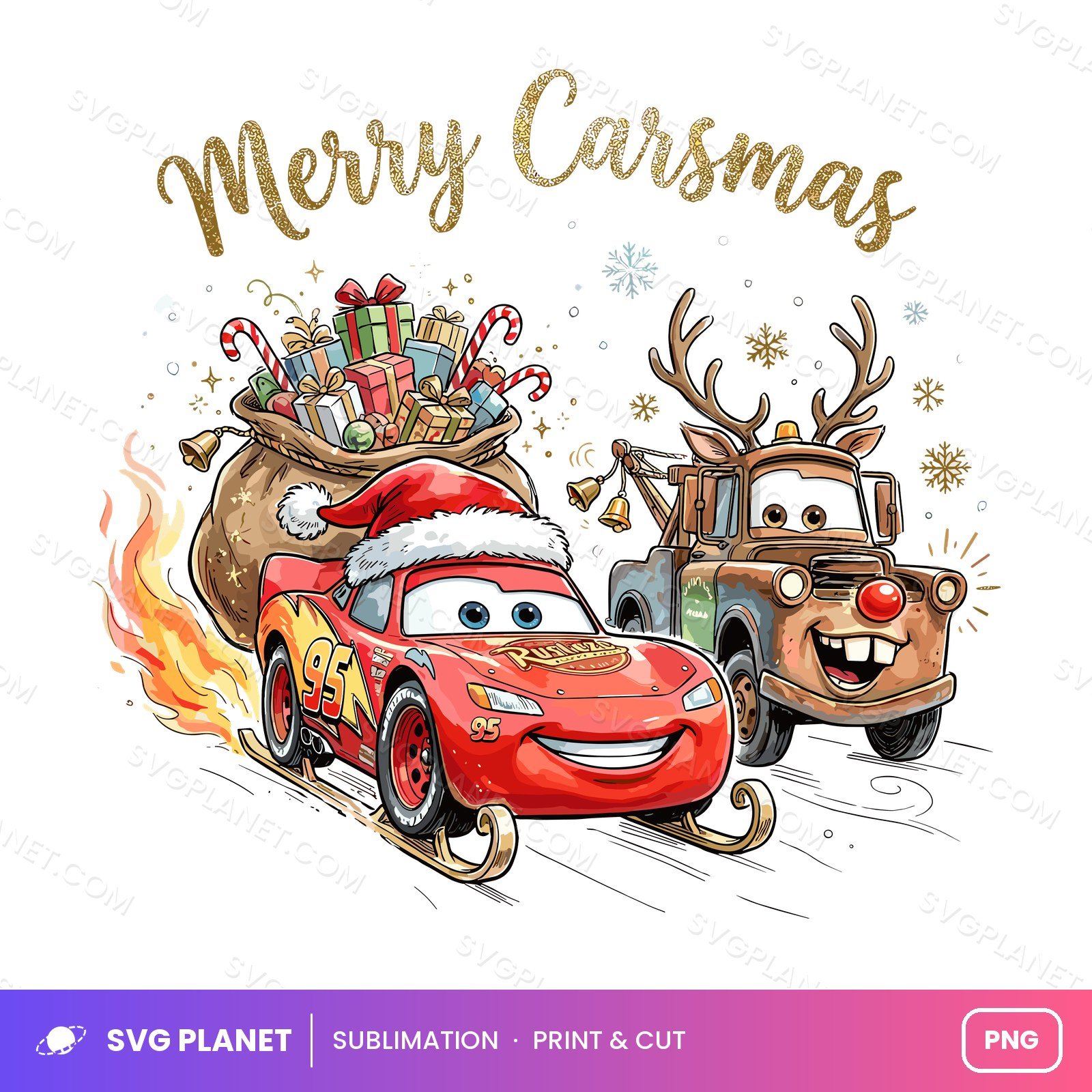 Lightning Mc Queen Christmas, Mater Reindeer Cars Xmas Clipart PNG