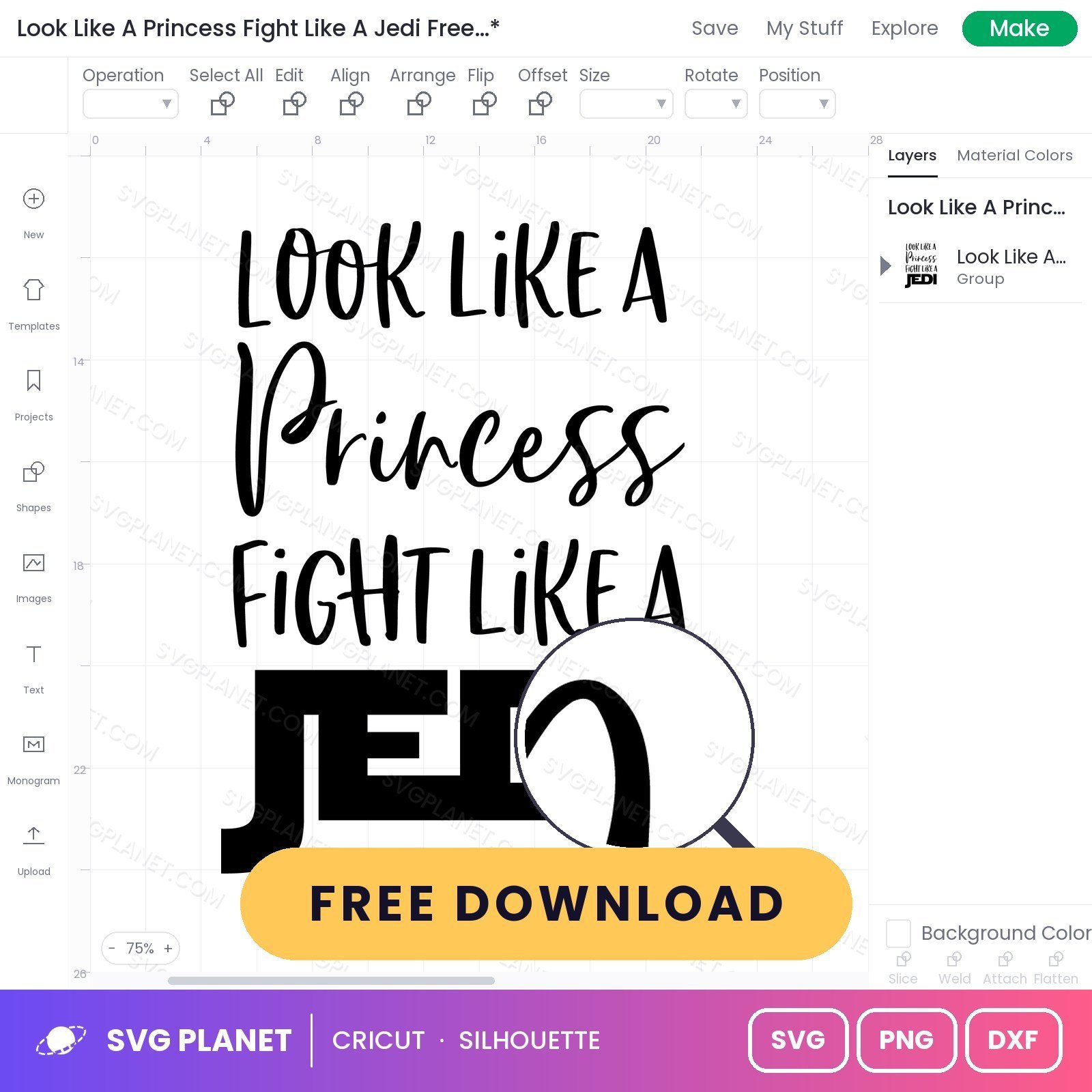 Look Like A Princess Fight Like A Jedi Free SVG PNG DXF - Image 3