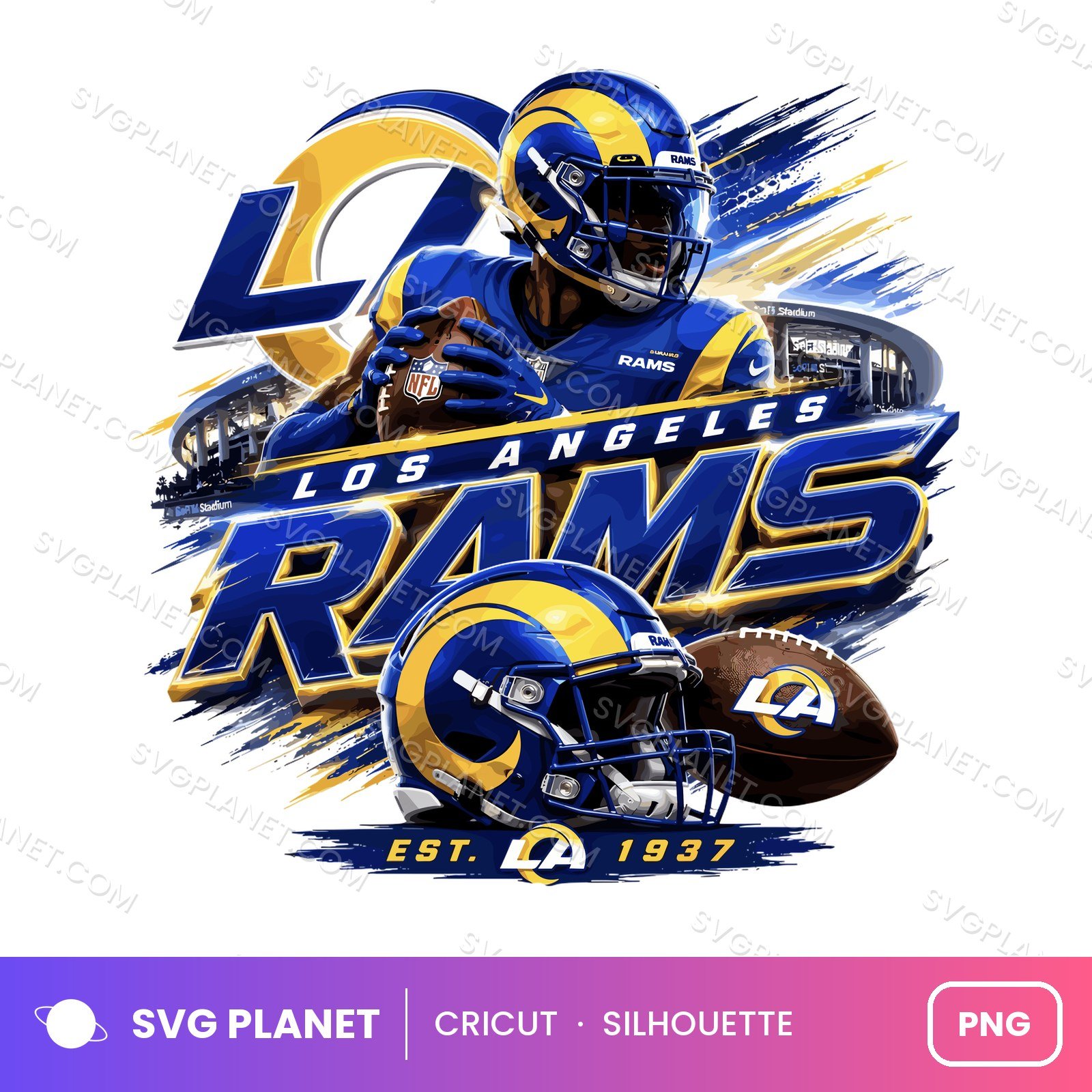 Los Angeles Football, Rams Football Design, Football Fan Graphic