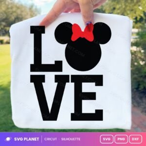 Love Minnie Head Block Letters Free SVG PNG DXF