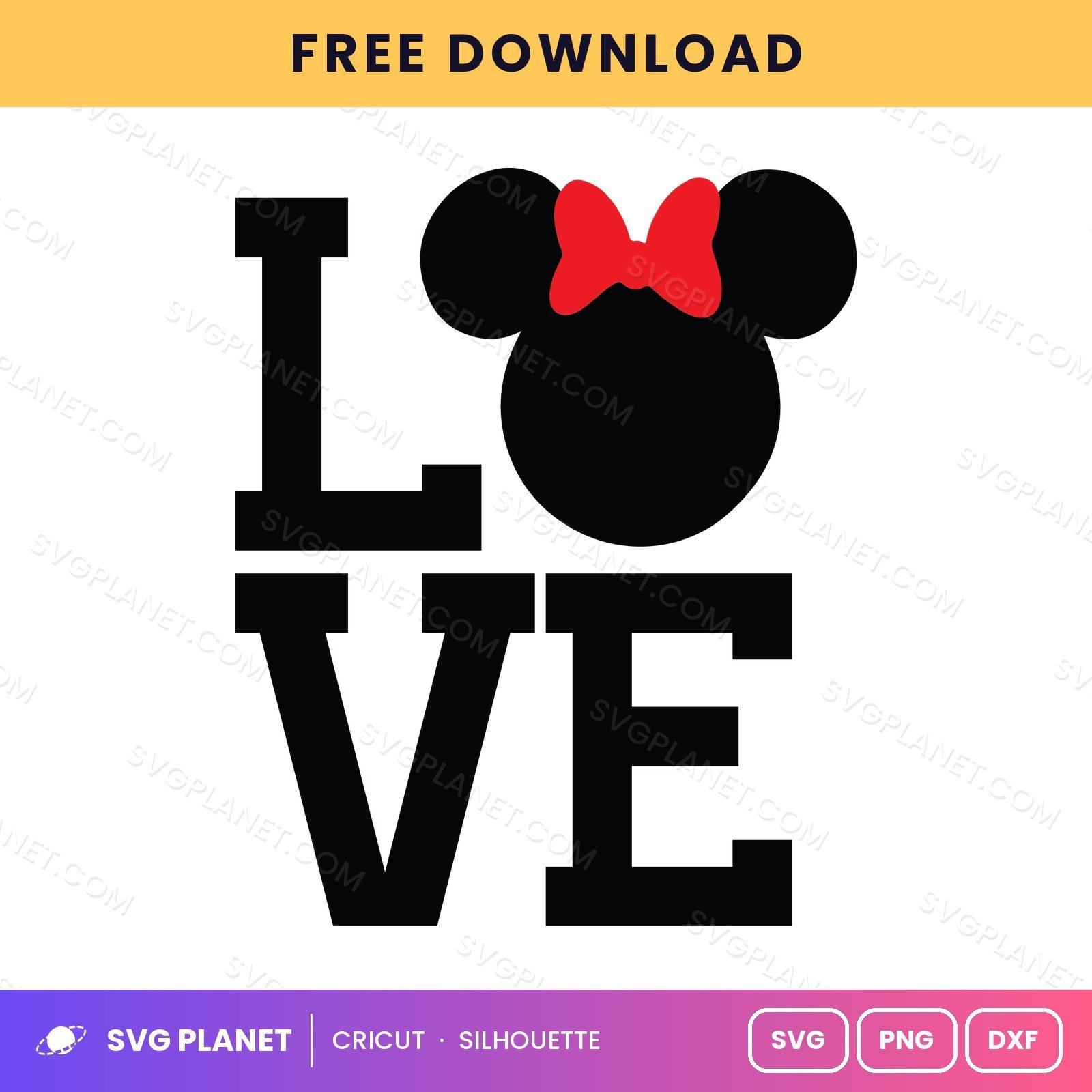 Love Minnie Head Block Letters Free SVG PNG DXF - Image 2